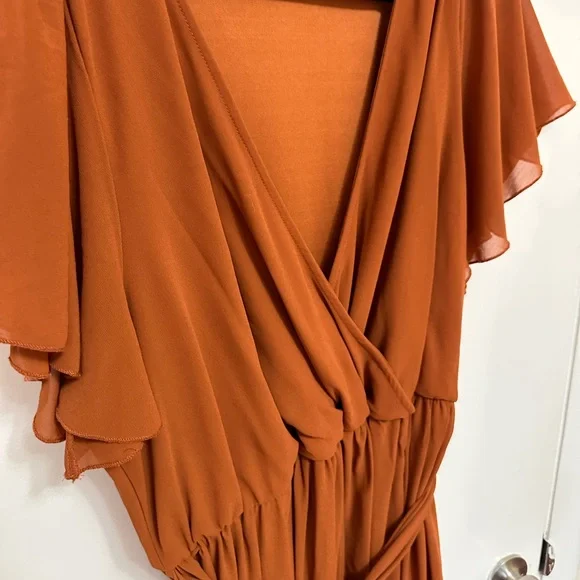 Baltic Born Orange Brown Wrap Maxi Dress with Flutter Sleeves - Picture 4 of 7